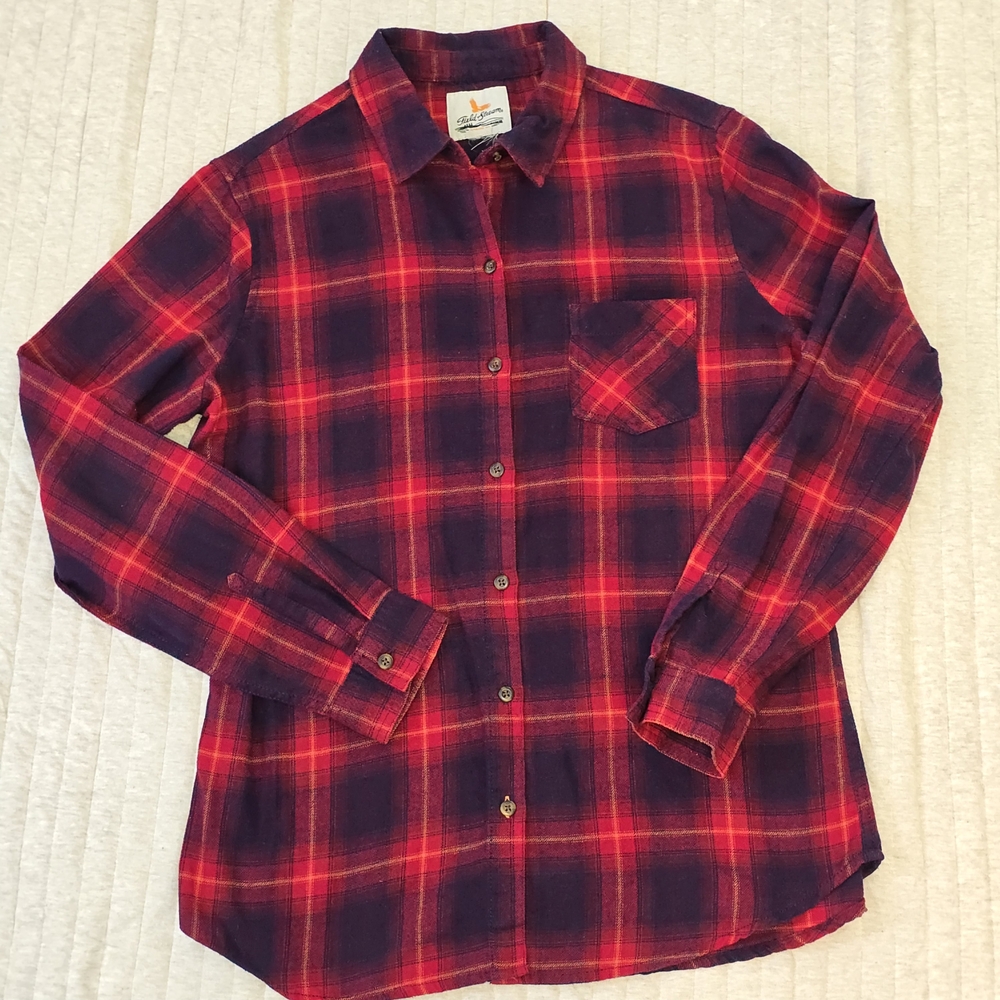 Field & Stream Red and Blue Plaid Shirt Womens Medium Flannel Workwear
